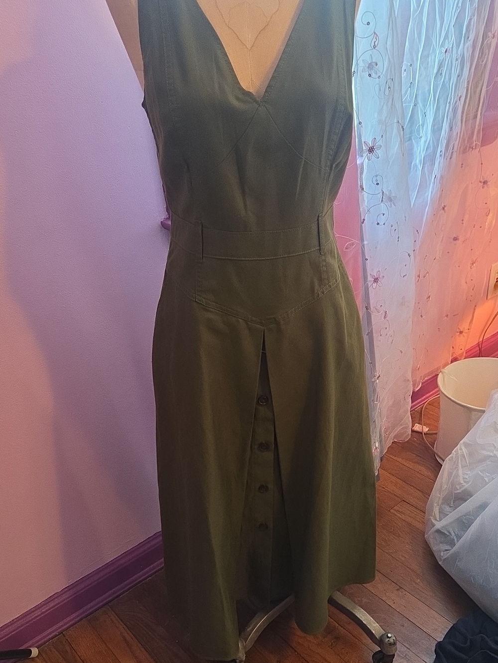 Banana Republic Olive Green V-Neck Midi Dress